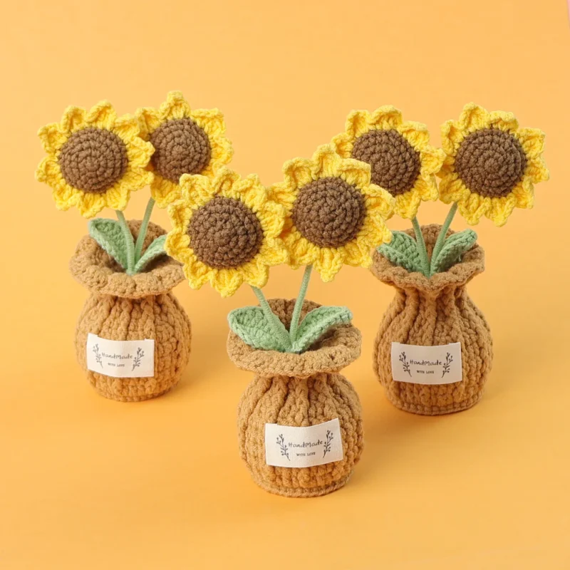 Retro crochet sunflowers artificial flowers decoration handwoven crochet plants kintted flower table decor 2