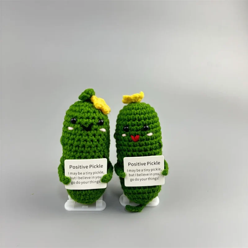 Handmade emotional support pickle positive cucumber dolls home decoration funny kawaii yarn knitting gifts living room decor 4