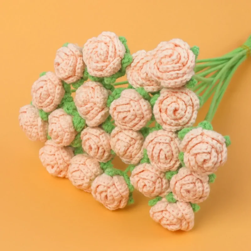 1pc creative crochet flowers finished knitting rose flower wedding bouquet cute fake flowers friends gift home decor 3