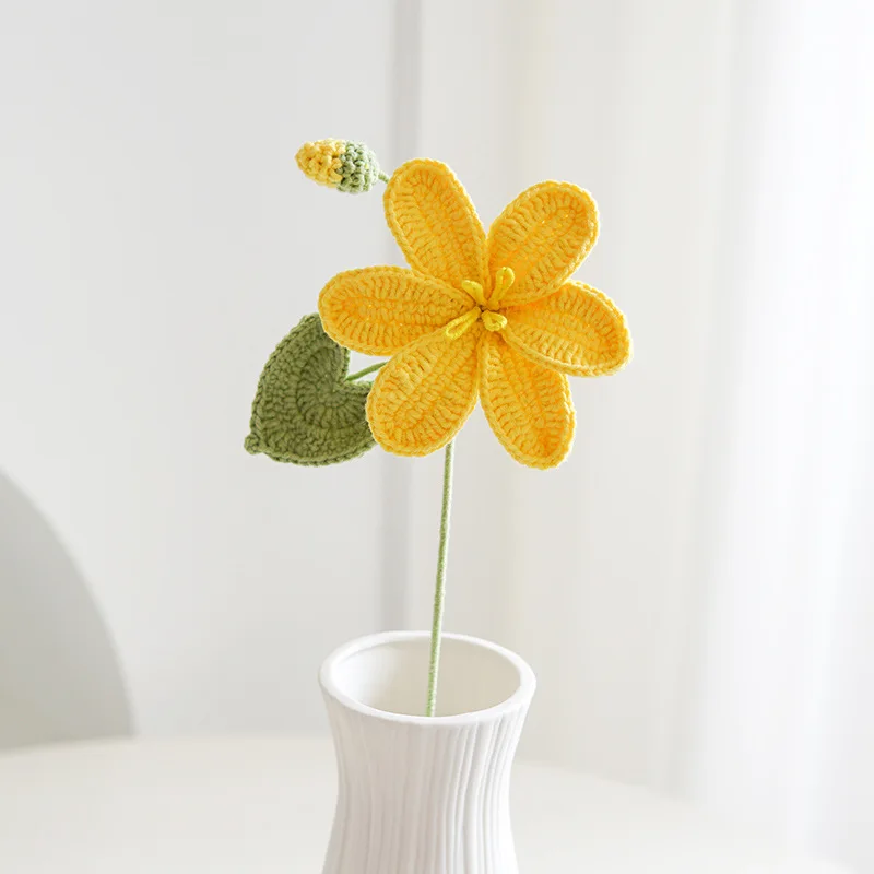 Paulownia crochet flower bouquet creative knitted flowers wedding bride flower handwoven plant home decor 4