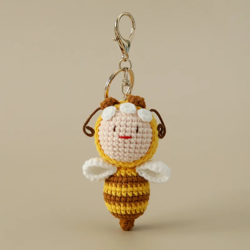Funny crocheted keychain kintting bee keychains cute backpack pendants car key ring handmade key chain friend gifts 6