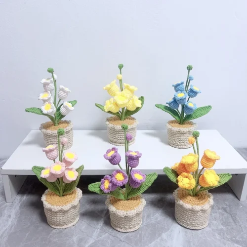 Bell Orchid Crochet Flowers Pot Creative Knitting Flower Potted Cute Crochet Plant Table Home Decor Artificial Flower 1 Bell orchid crochet flowers pot creative knitting flower potted cute crochet plant table home decor artificial flower 1