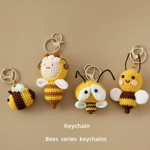Funny crocheted keychain kintting bee keychains cute backpack pendants car key ring handmade key chain friend gifts 1