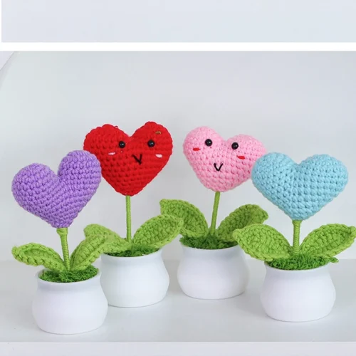 Heart Shape Knitted Flowers Potted Colourful Crochet Plant Wedding Gift Creative Artificial Flower Car Desktable Decor 1 Heart shape knitted flowers potted colourful crochet plant wedding gift creative artificial flower car desktable decor 1