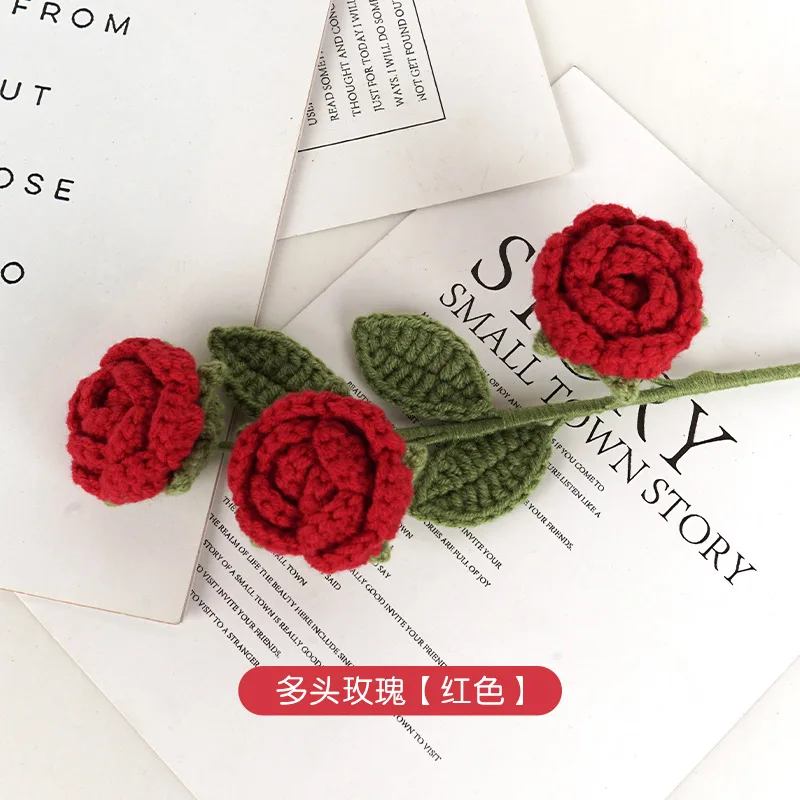 1pc rose knit flower creative crochet flowers bouquet crochet woven flowers wedding decor gift home decor 4