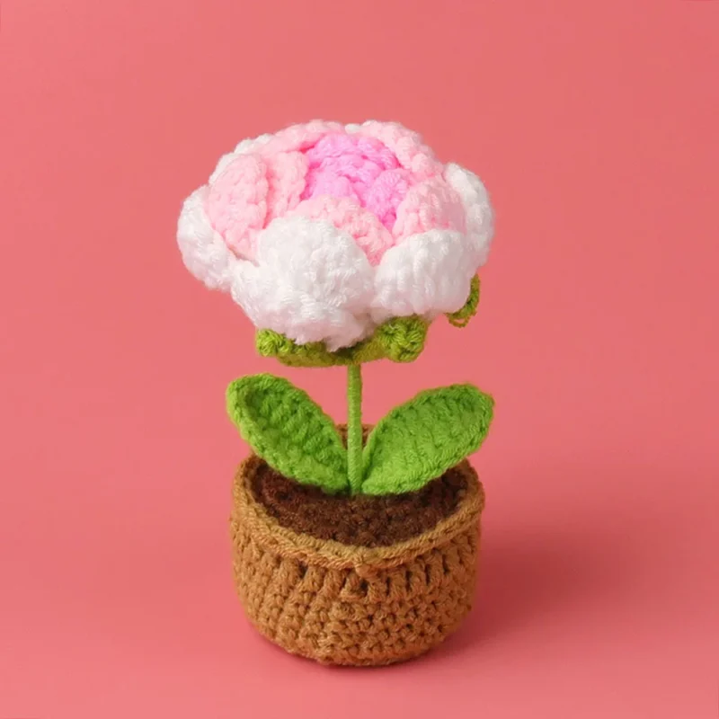 Crochet rose flowers potted knitted flower creative artificial flower sunflowers table decor crochet pot plant 5