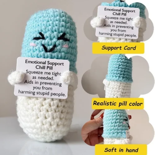 Crochet Emotional Support Chill Pill Caring Gifts Desktop Ornament Handmade Knitted Emergency Pills With Card Home Room Decor 1 Crochet emotional support chill pill caring gifts desktop ornament handmade knitted emergency pills with card home room decor 1