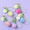 Tulip crochet keychain woven flower knitted keyring lovely bag pendant kintted tulip with pearl keychain 1
