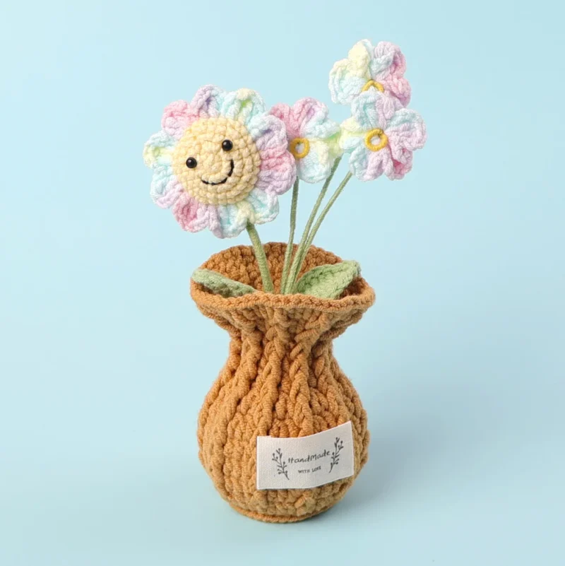 Retro crochet sunflowers artificial flowers decoration handwoven crochet plants kintted flower table decor 5