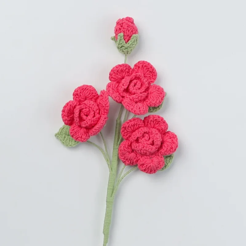 Crochet flower knitted rose flowers bouquet roses artificial flowers bouquet wedding party home decor brithday gift 5