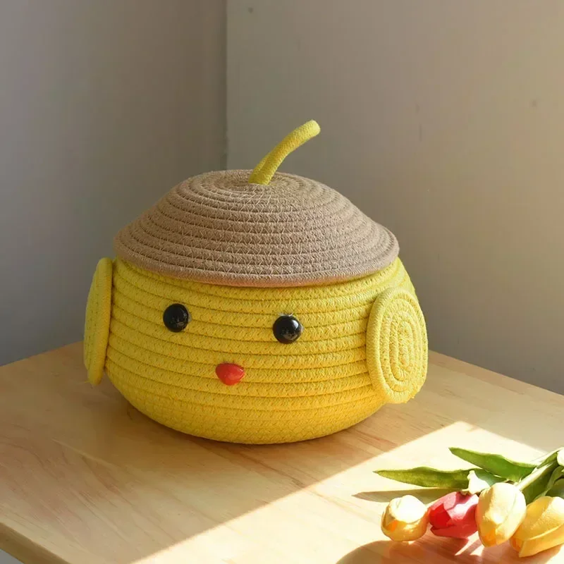 Hand woven storage basket cotton rope cute basket snack toys organizer desktop make up storage box home decor 2