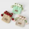 Ins crochet coin purse cute handmade lipstick bag adjustable rope with knitted rose mini makeup bag 3