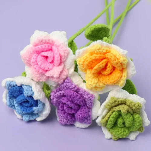 1pc Crochet Rose Flower Graduation Bouquet Romantic Knitting Flowers Finished Artificial Plant Wedding Decor Gift 1 1pc crochet rose flower graduation bouquet romantic knitting flowers finished artificial plant wedding decor gift 1