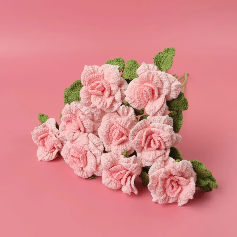Rose knitted flowers crochet wedding bouquet flower knitted bouquet home party decor friends gift graduation bouquet 2