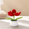 Knitting tulip flowers with potted cute crochet flower fake plant party gift home decor tulip woven flower 5