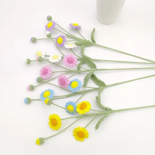 Daisy crochet flowers bouquet cute knitting flowers creative artificial flower handwoven plant table home decor 1