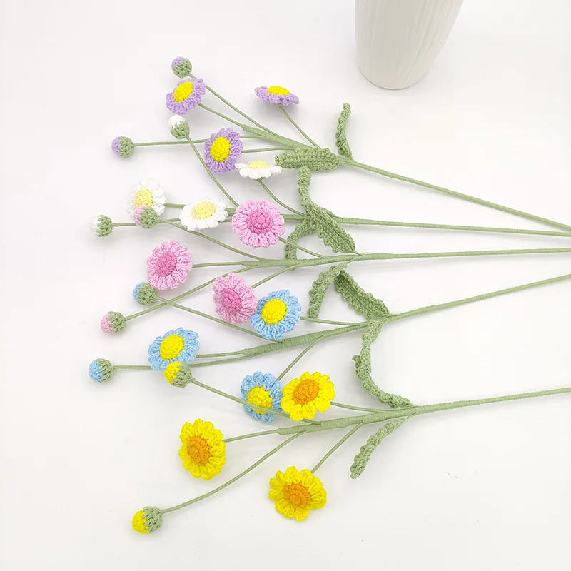 Daisy crochet flowers bouquet cute knitting flowers creative artificial flower handwoven plant table home decor 1
