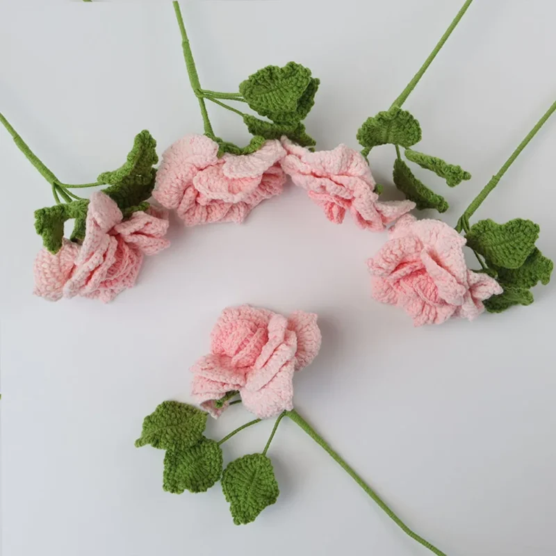 Rose knitted flowers crochet wedding bouquet flower knitted bouquet home party decor friends gift graduation bouquet 4
