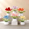 Knitting tulip flowers with potted cute crochet flower fake plant party gift home decor tulip woven flower 2