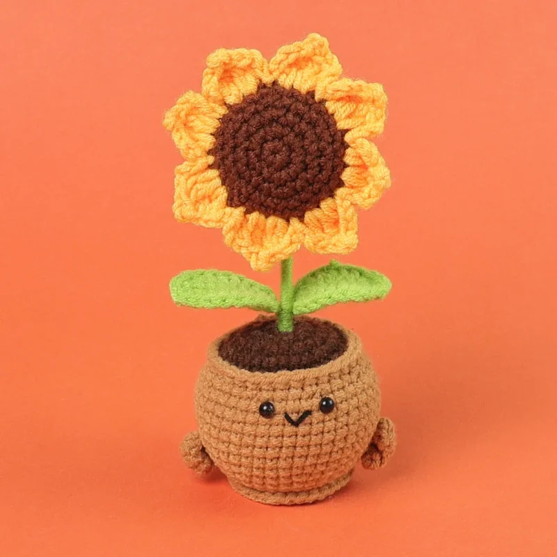 Cute crochet sunflowers with potted funny kintted flower car table decor handwoven plant gift graduation gifts 6