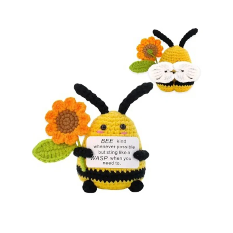 Positive bee crochet emotional support positive crochet animals knitting doll animal with words cute gift 2