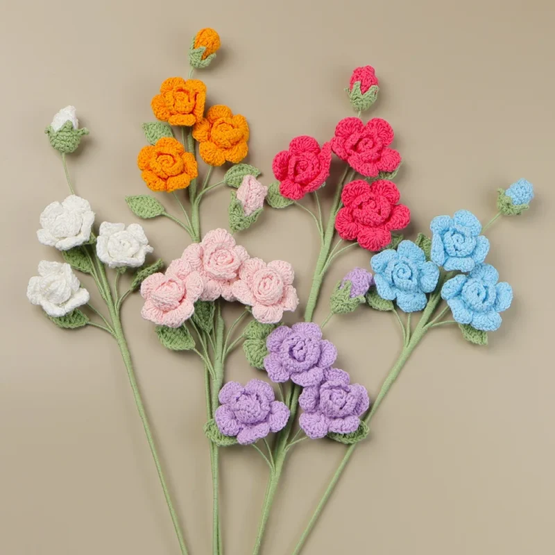 Crochet flower knitted rose flowers bouquet roses artificial flowers bouquet wedding party home decor brithday gift 1