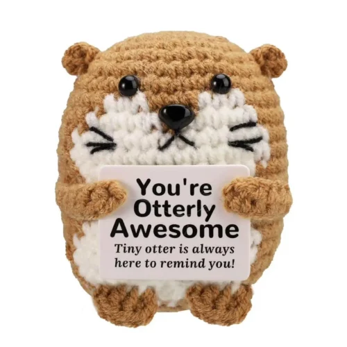 Crochet positive energy otter doll with card home room decoration handmade adorable animal knitted otter desktop ornament gifts 1