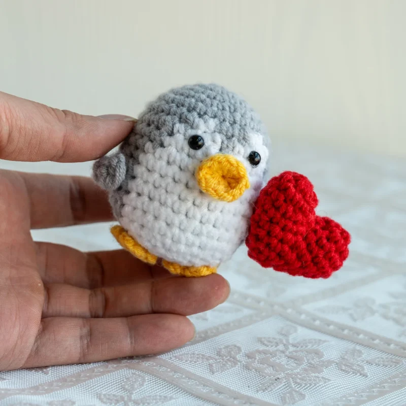 Funny handmade knitted heart penguin ornament home room decoration wool yarn crochet positive energy penguin doll christmas gift 5