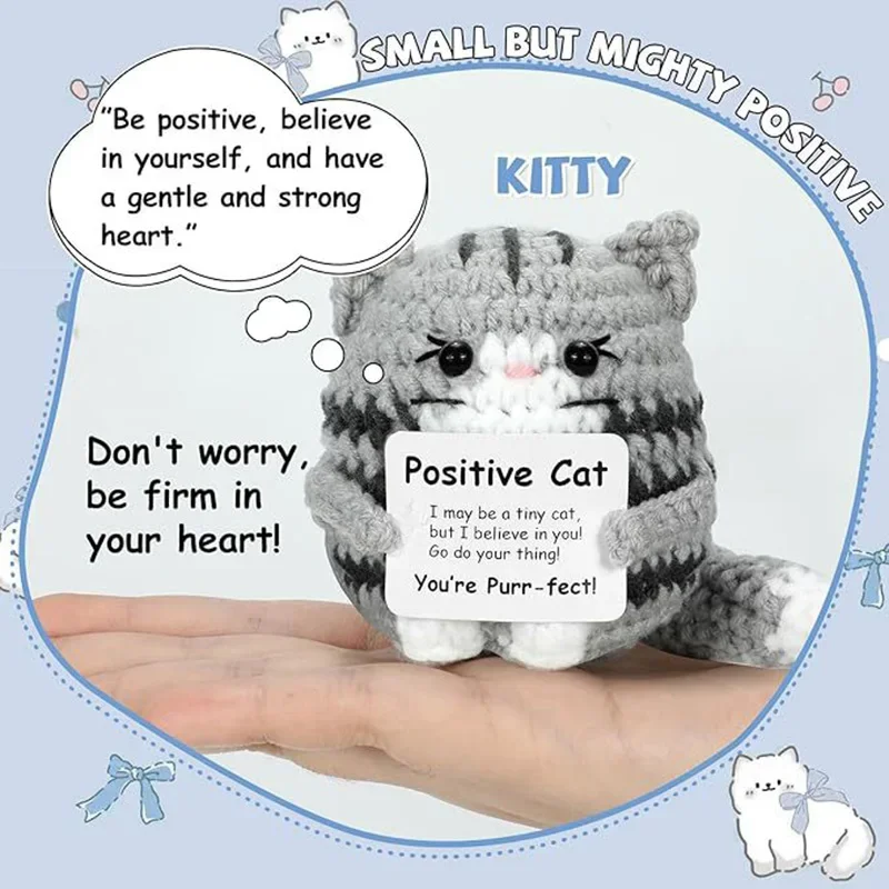 New crochet cat doll ornament home room decoration handmade knitted positive energy cat doll with card christmas party gifts 2