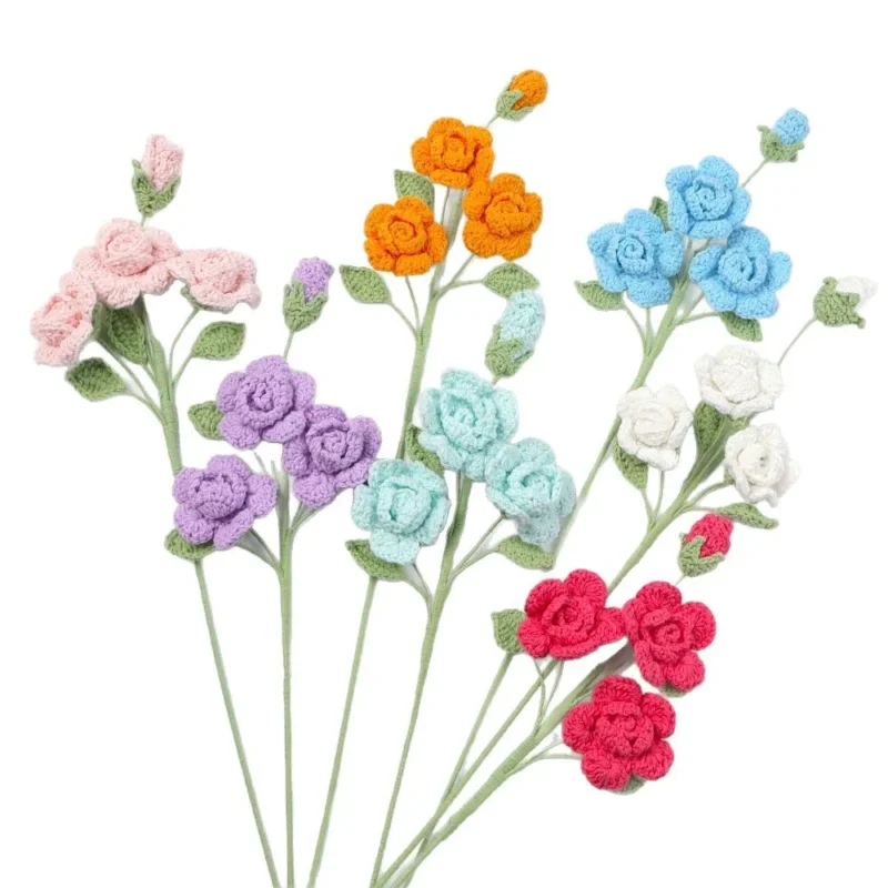 Crochet flower knitted rose flowers bouquet roses artificial flowers bouquet wedding party home decor brithday gift 3