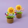 Kawaii crochet sunflowers knitting flower pot finnshed handmade plant car table decor fake sunflower 5