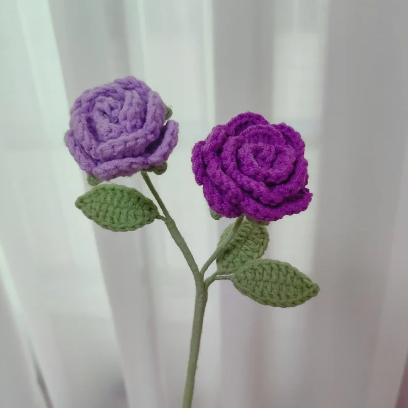 Mini rose crochet flowers creative knitted flowers crochet woven flower bouquet wedding party home decor gift 6