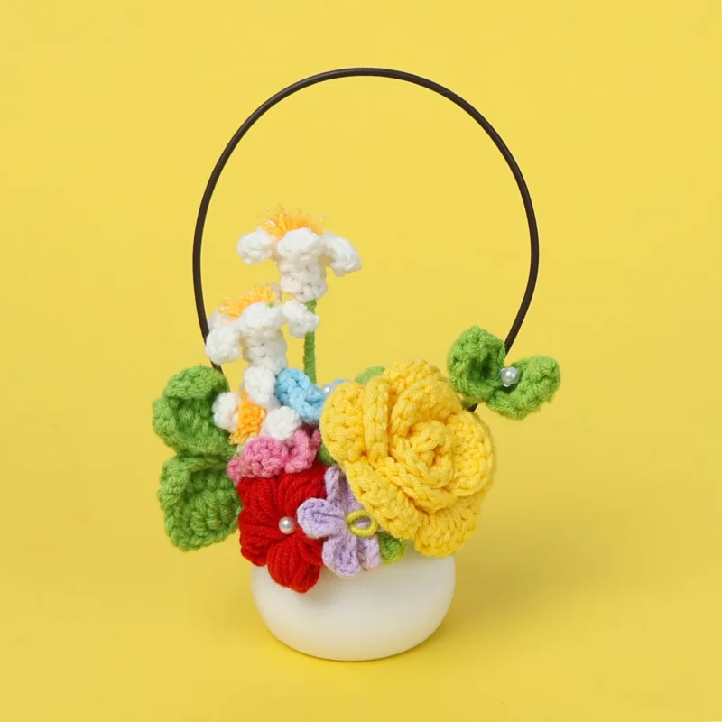 Crochet flowers with potted creative knitted flower table items mothers day gift home wedding decor 4