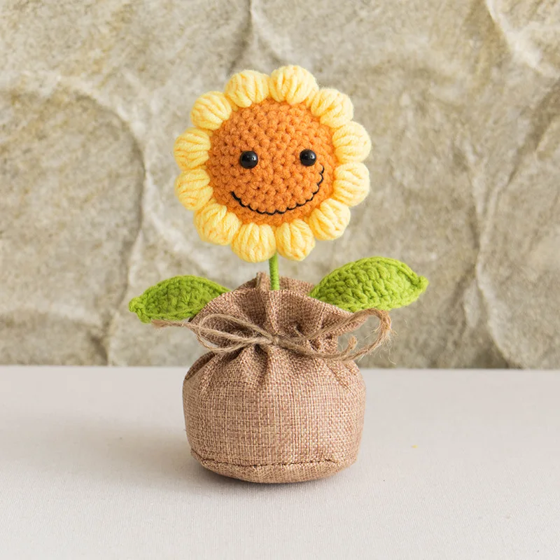 2025 knitted flowers potted cute crochet flowers knitting flower wedding guest gift crochet rose sunflower table decor 4