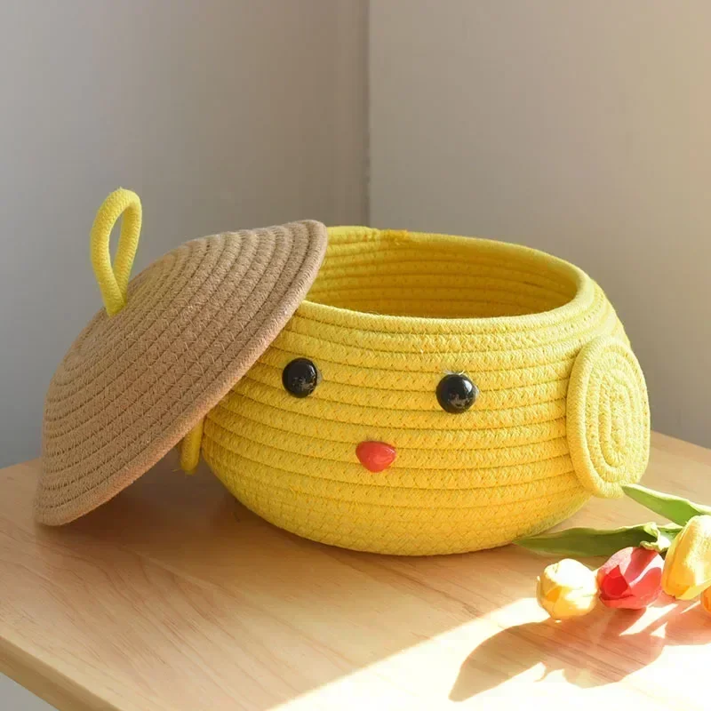 Hand woven storage basket cotton rope cute basket snack toys organizer desktop make up storage box home decor 3