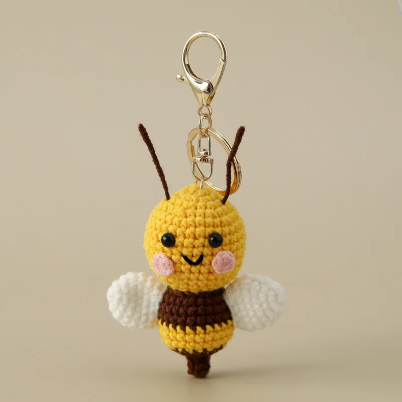 Funny crocheted keychain kintting bee keychains cute backpack pendants car key ring handmade key chain friend gifts 5