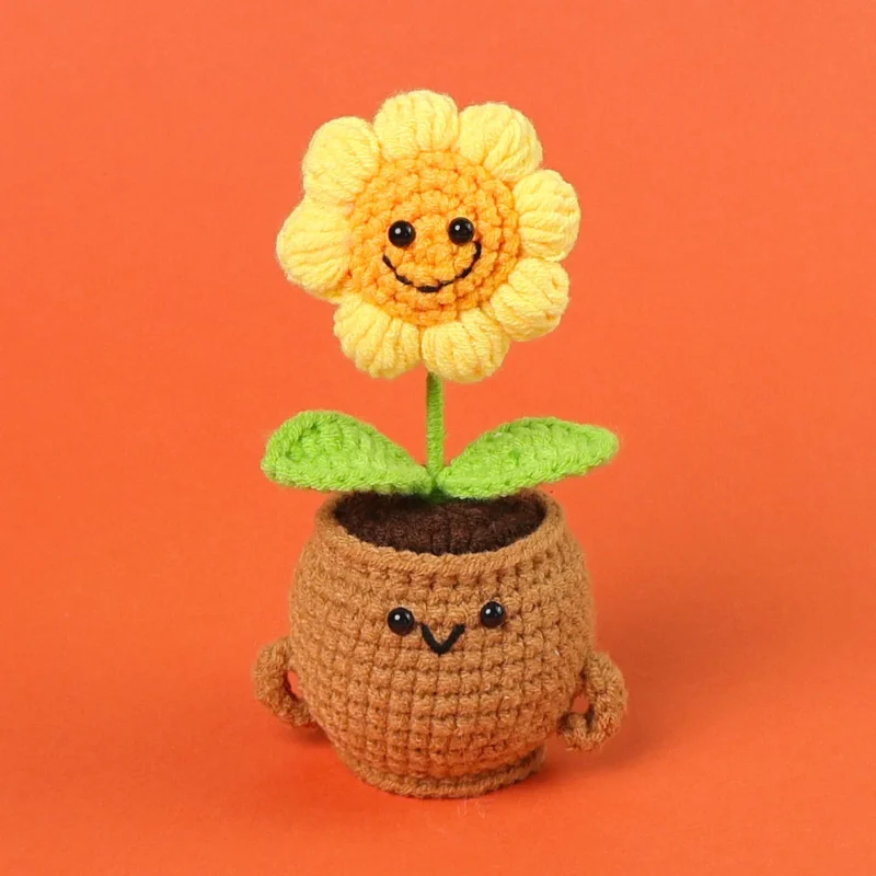 Cute crochet sunflowers with potted funny kintted flower car table decor handwoven plant gift graduation gifts 5