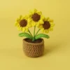 Kawaii crochet sunflowers knitting flower pot finnshed handmade plant car table decor fake sunflower 4