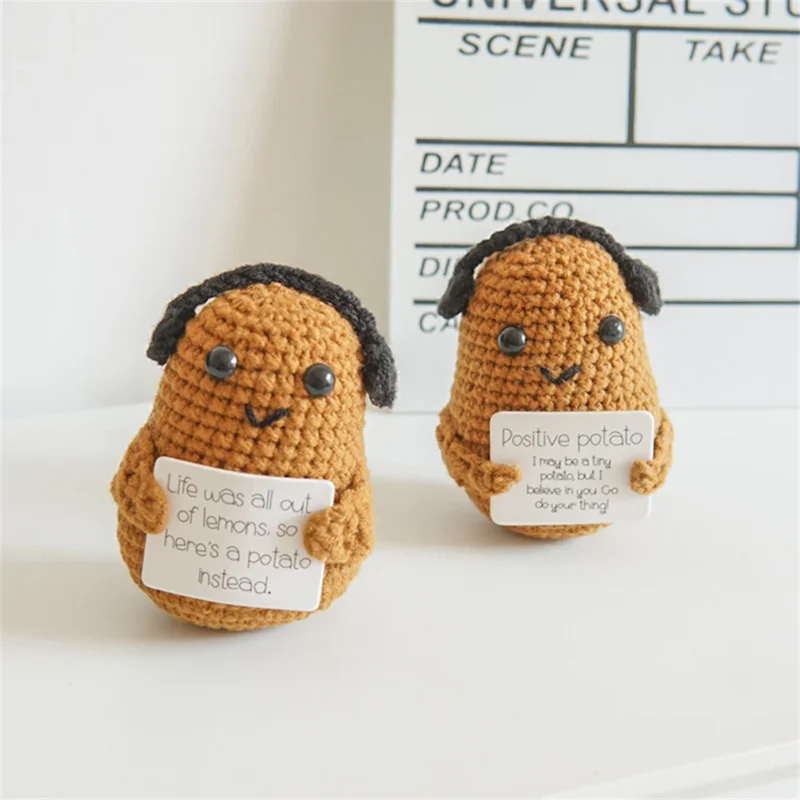 Positive cute potato home room decor mini handmade plush ornament knitting wool yarn doll birthday gifts room decorations 2