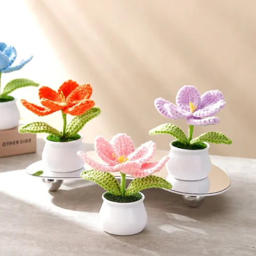 Knitting Tulip Flowers with Potted Cute Crochet Flower Fake Plant Party Gift Home Decor Tulip Woven Flower 1 Knitting tulip flowers with potted cute crochet flower fake plant party gift home decor tulip woven flower 1
