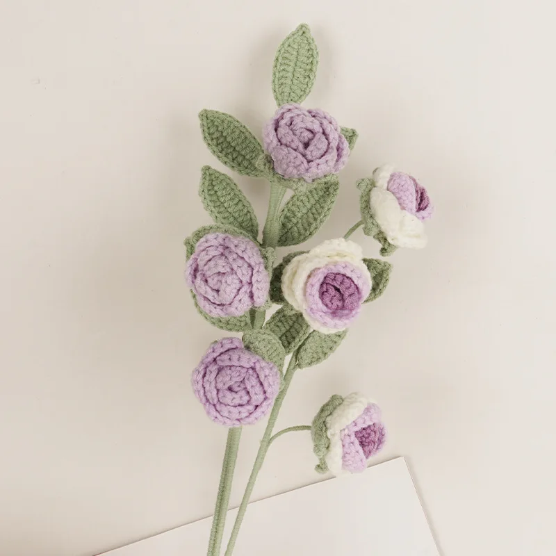 1pc rose knit flower creative crochet flowers bouquet crochet woven flowers wedding decor gift home decor 2