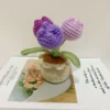 Tulips crochet flowers with potted cute knitted flower tulips artificial palnt easter decoration 2025 office table car decor 5