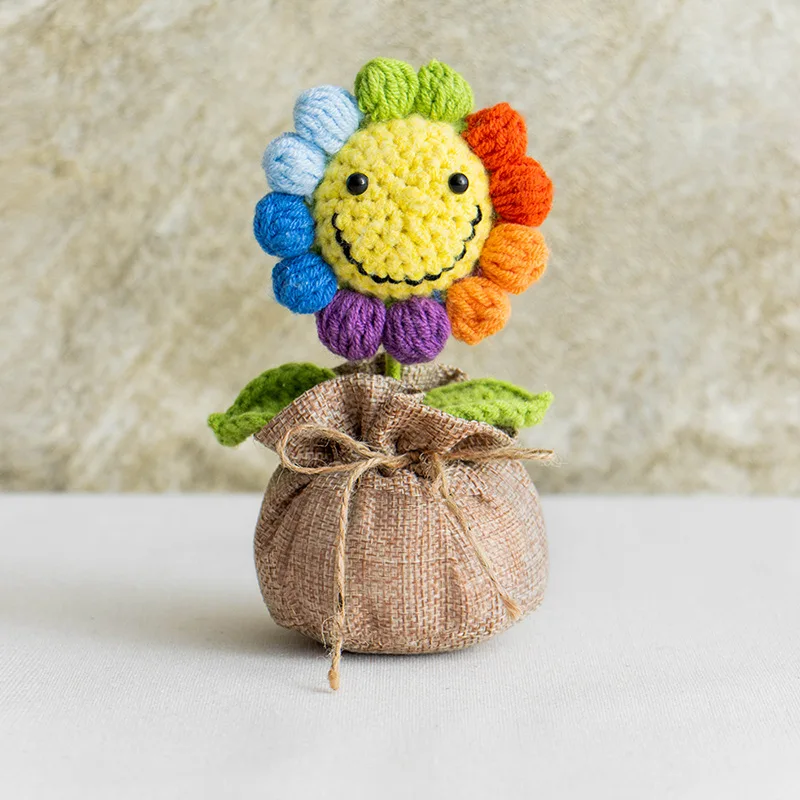 2025 knitted flowers potted cute crochet flowers knitting flower wedding guest gift crochet rose sunflower table decor 3