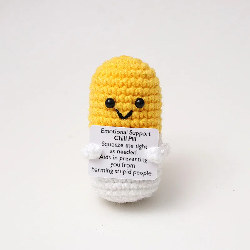 New handmade knitted capsule doll with positive card home room decoration funny crochet emotional support capsule ornament gifts 2