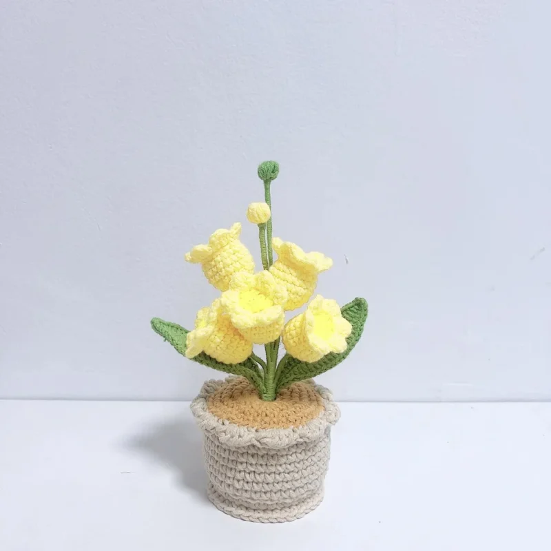 Bell orchid crochet flowers pot creative knitting flower potted cute crochet plant table home decor artificial flower 4