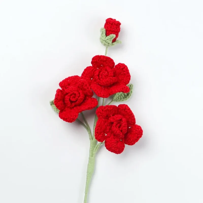 Crochet flower knitted rose flowers bouquet roses artificial flowers bouquet wedding party home decor brithday gift 4