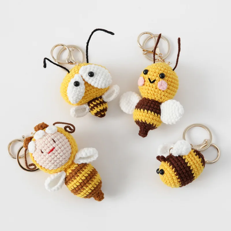 Funny crocheted keychain kintting bee keychains cute backpack pendants car key ring handmade key chain friend gifts 2