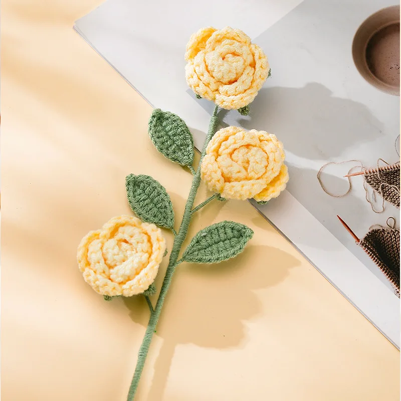1pc rose knit flower creative crochet flowers bouquet crochet woven flowers wedding decor gift home decor 6