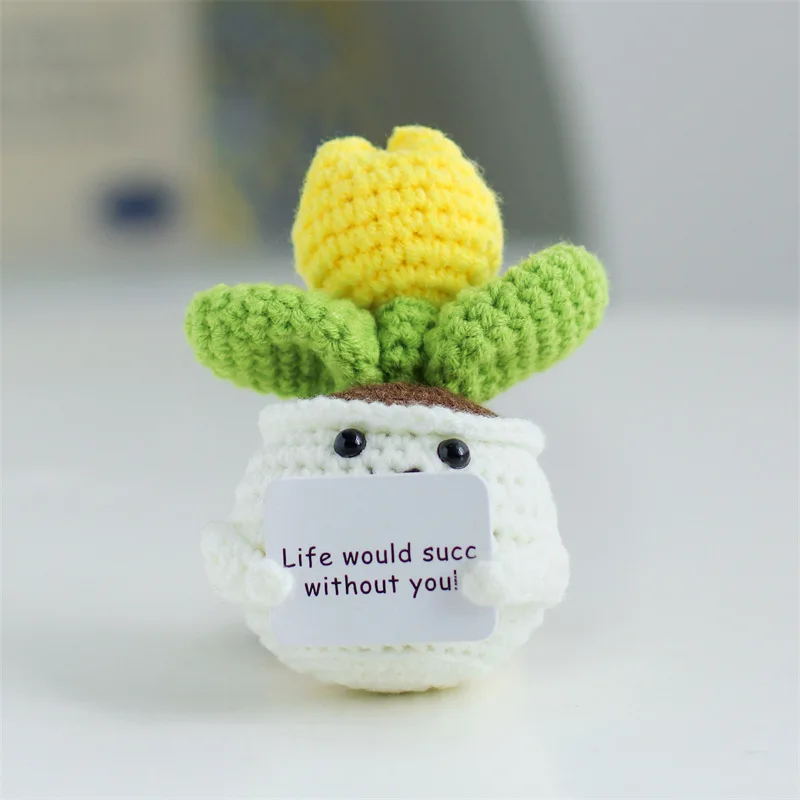 Mini cute crochet flowers finished handmade cactus heart potted plants handmade bouquets home desktop decoration christmas gift 5