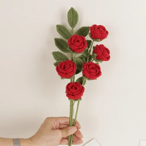 1PC Rose Knit Flower Creative Crochet Flowers Bouquet Crochet Woven Flowers Wedding Decor Gift Home Decor 1 1pc rose knit flower creative crochet flowers bouquet crochet woven flowers wedding decor gift home decor 1